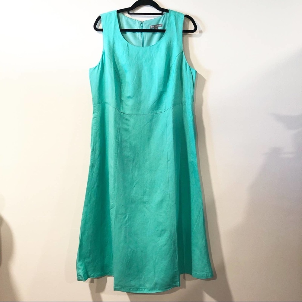 Jessica London Linen Green Fit and Flare Dress